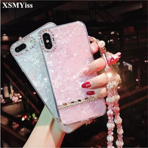 Conch Shell Phone Case For iphone 11 Pro MAX X XS MAX XR Case For iphone 6S 7 8 Plus Luxury Rhinestone Conch Bracelet Chain Case