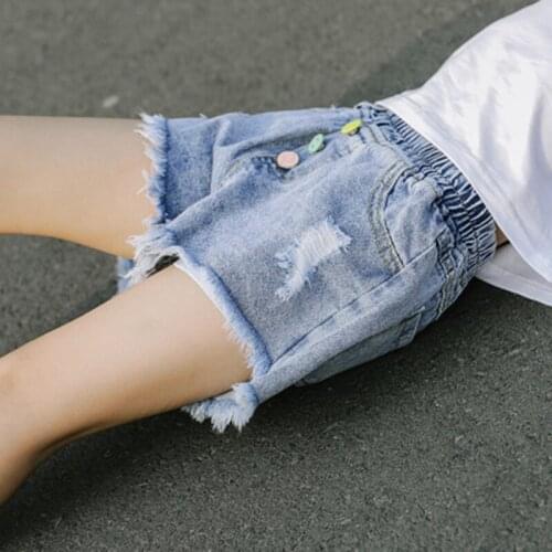 Color Buttons Board Shorts Girls Denim Shorts Summer Childrens Clothing Beach Pants Loose Hot Pants Little Girls Kids Shorts