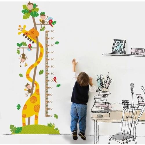 Cartoon Giraffe Eco-friendly Height Measure Wall Stickers Kindergarten Kids room Girls Bedroom Removable Art Decals Mural Decor