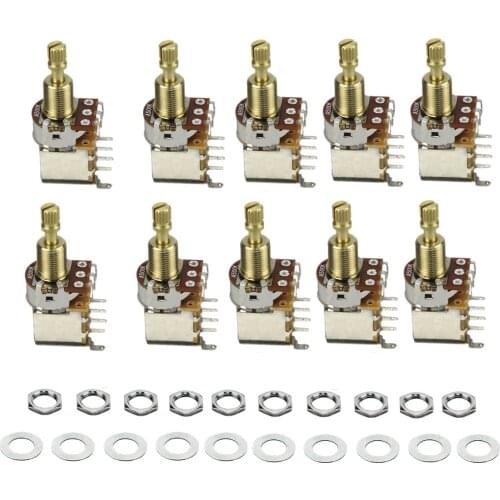FLEOR 10PCS Push-Push Guitar Potentiometer A500K AudioTaper Tone Control Pot Switch Copper Long Split Shaft Guitar Parts