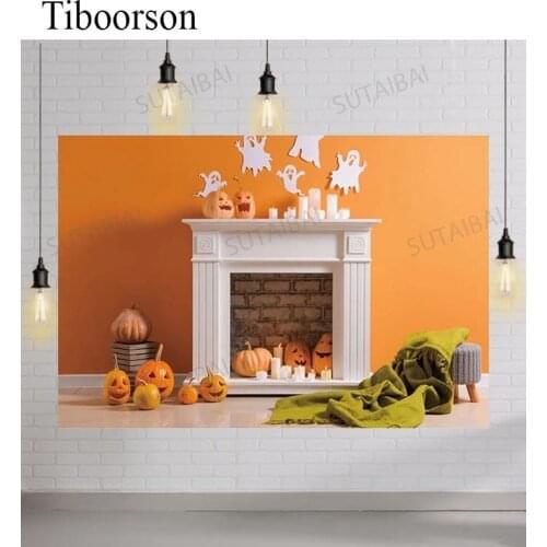Halloween Party Photography Background Fireplace Pumpkin Lantern Ghost Backdrop Child Photo Wallpaper Photo Studio Photophone