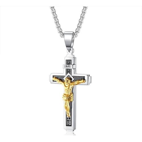Jesus Necklaces Mens Hip Hop Cross Pendant Stainless Steel Chain Necklace Christian Gifts Ofr Men Accessories Necklaces Jewelry