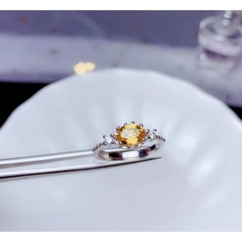 Dainty bright yellow Citrine Ring silver fine jewelry good color exquisite picked natural gem 925 sterling silver fashion gift