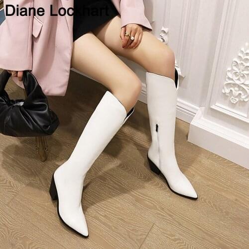 Leather Embossed Microfiber Leather Women Boots Pointed Toe Western Cowboy Boots Women Mid-calf Chunky Wedges Boots Runway