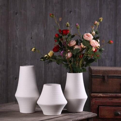 Creative Modern Nordic Geometric White Ceramics Retro Vase Flower Arrangement Accessories Decorative Ornaments Home Living Room