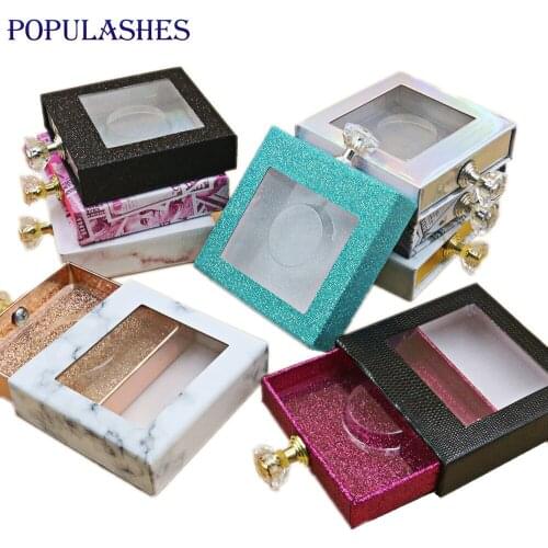 Diamond Handle Square Lash Box Packaging Mink False Eyelashes Glitter Gift Cases Empty Storage Boxes Makeup Tool Custom Logo