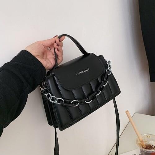 2021 New Casual Women Pure Color PU Leather Chain Shoulder Crossbody Messenger Bag Fashion Ladies Luxury Top-handle Handbags