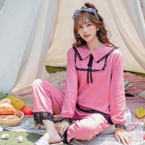 Fdfklak Autumn New Cotton Princess Style Loungewear Fashion Home Clothing Homewear Sweet Lace Pajamas For Women Long Pants