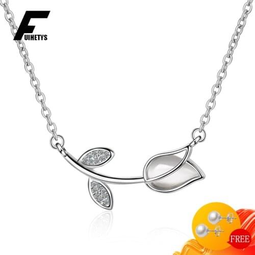 Bali Jelry 925 Silver Necklace Jewelry Cat Eye Stone Zircon Rose Flower Shape Pendant Accessories for Women Wedding Engagement