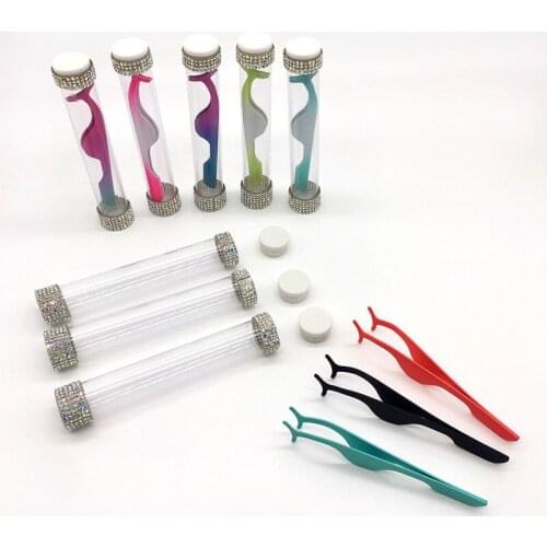 Wholesale Eyelash Tweezers 100 pcs Stainless Steel Professional Eyebrow Tweezer with tube 3D Volume Eyelash Extension Beauty