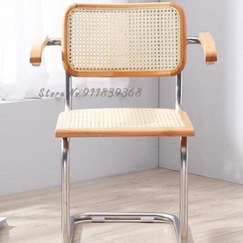 Wicker Chair Armchair Home Dining Chair Net Red Medieval Chair Stainless Steel Chair Nordic Simple Single Back Chair ins