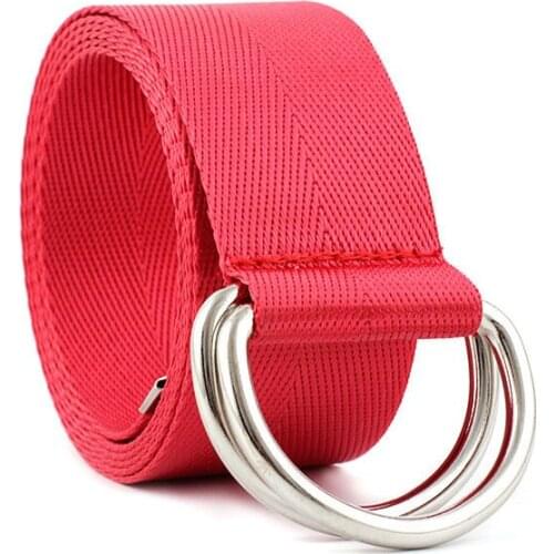 New Canvas Nylon Webbing Womens Belt Fashion Men Double Ring Buckle Ladies Canvas Adjustable Long Belt Accessories