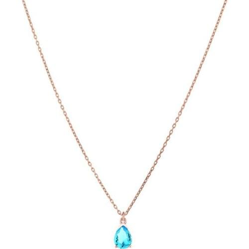 Stylish Zircon Water Drop Necklace Jewelry Pendant 925 Sterling Silver Rose Gold Plated with Chain