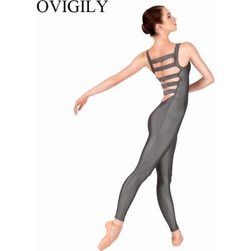 OVIGILY Womens Tank Unitards Elastic Ladder Back Adult Spandex Sleeveless Full Length Dance Unitard Teams Performance Show