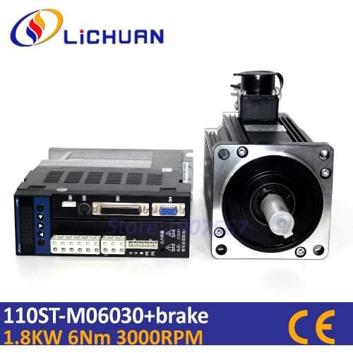 1.8KW 6Nm servo motor brake Nema 42 2 times overload capacity support RS232/RS485 communication 3000rpm AC servo and driver kit