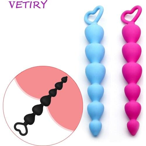 VETIRY Silicone Long Anal Plug Butt Plug Heart Shape Anal Beads Sex Toys for Gay Man Couple Masturbator No Vibrator Sex Shop