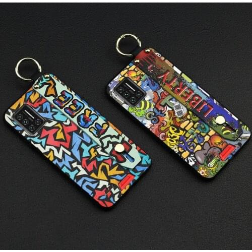 Waterproof TPU Phone Case For UMIDIGI Bison/2021 Lanyard Anti-dust Wrist Strap Phone Holder Graffiti