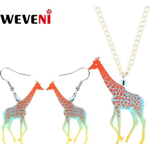 WEVENI Acrylic Hot Trendy Floral Jungle Giraffe Earrings Necklace Jewelry Sets African For Women Girl Jungle Animal Wholesale