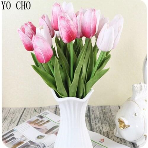 YO CHO 7PCS/LOT Tulips Artificial Flowers Plant PU Artificiales Mini Flowers For Wedding Garden Home Decoration DIY Fake Tulip