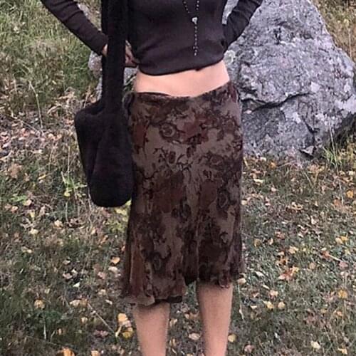 Y2k Women Vintage Midi Skirt Casual Fashion Low Waist Floral Print Skirts Womens 2021 Summer New 90s Streetwear Female Skirts
