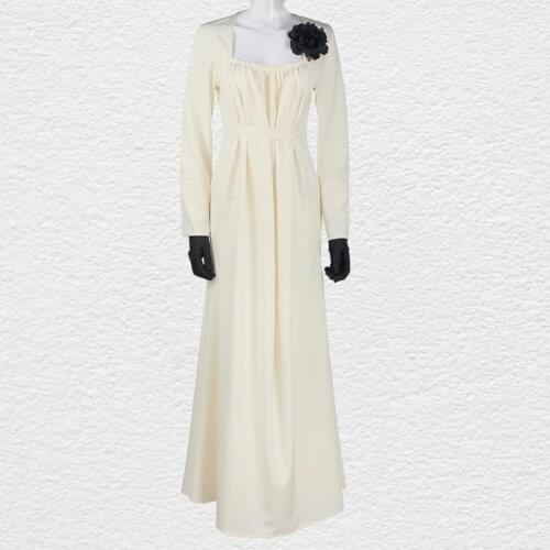 Long Sleeve Solid Color Party Dress Women Square Neck Waist Tight Cosplay Dress Lady Costume