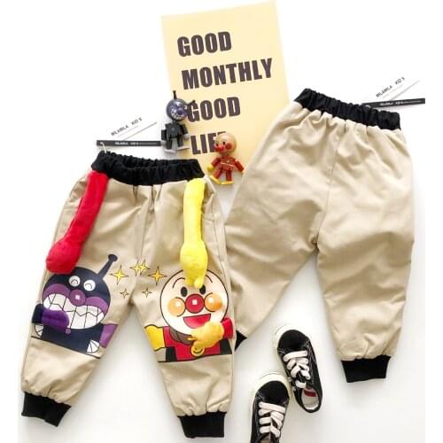 Tonytaobaby Winter Dress New Boys and Girls Baby Wear Cartoon Pinch Khaki Color Cute Casual Pants Velvet