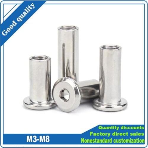 5/10pcs M3 M4 M5 304 Stainless Steel Large Flat Hex Hexagon Socket Head Furniture Rivet Connector Insert Joint Sleeve Cap Nut