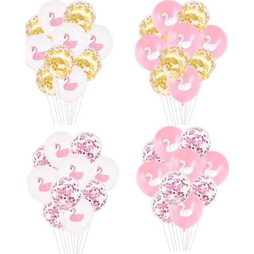 10/15pcs 12inch White Pink Swan Printed Latex Balloon Valentines Day Wedding Decorations Baby Shower Girl Birthday Party Favors