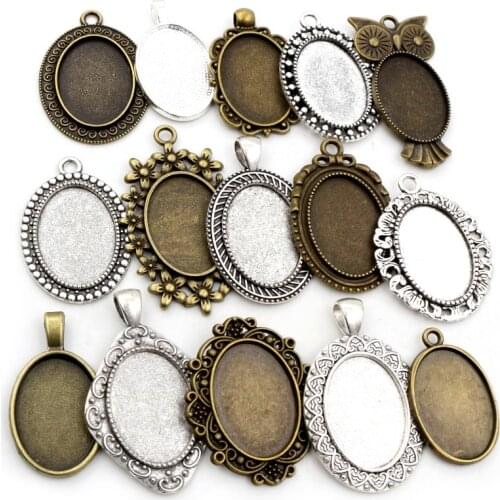 10pcs 18x25mm Inner Size 5 Colors Plated Classic Style Cameo Cabochon Base Setting Charms Pendant necklace findings