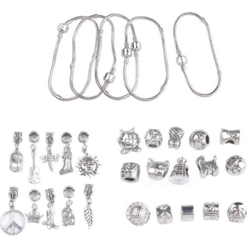 2 Lots European Style Dangler Stopper Bead Charm Bracelets #91433