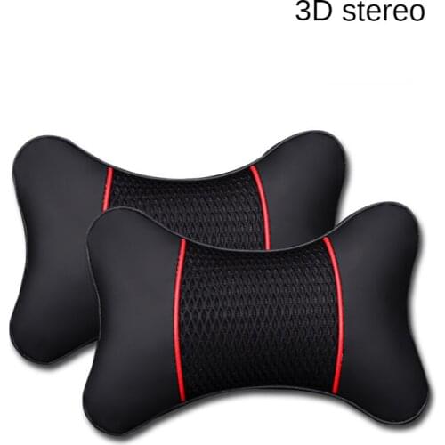 2pcs PU Leather Knitted Car Pillows Headrest Neck Rest Pillow Support Seat Accessories Auto Black Safety Cushion Universal Decor
