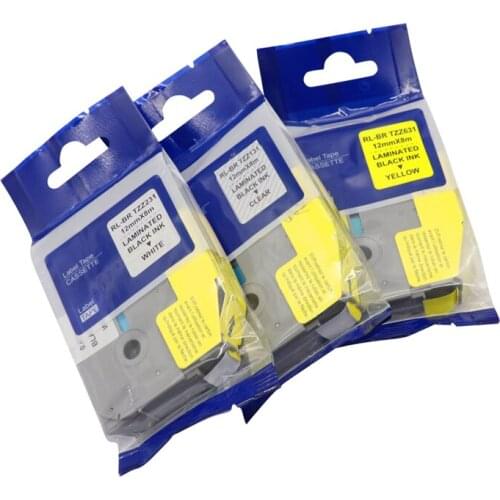 4pcs 3color Compatible Label Tape 12mm Tze-131 Tze-231 Tze-631 Black On White Tze131 Tze231 Tze631 for Brother P-touch Printers