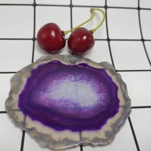 8-10cm Natural violet Agate Slice Gems Crafts Pad Coaster Cup Mug Glass Hot Beverage Holder Pad Quartz Onyx Stone Mat plates