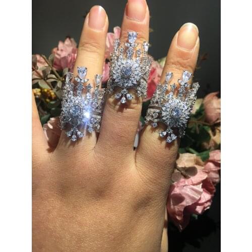 Accking Fashion Luxury African Dubai Wide Full Prong CZ Rings For Women Superstar Party Show Jewelry