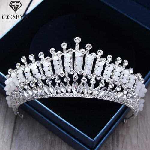 CC tiaras and crowns hairband crystal luxury beads queen crown wedding hair accessories for bridal engagement jewelry gift HG026