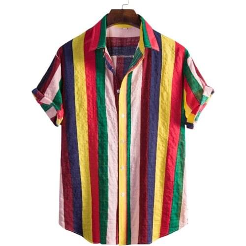 Colorful Striped Print Hawaiian Aloha Shirt Men 2021 Summer Harajuku Beach Shirts Men Casual Work Shirt Male Chemise Homme 3XL