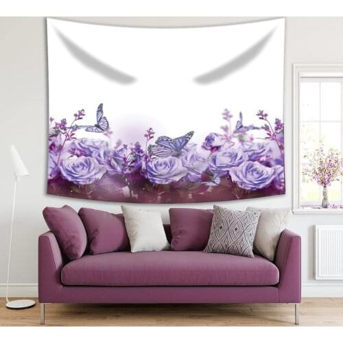 Tapestry Roses and Butterflies Romantic Summer Garden Vintage Style Decorative Photo Purple White