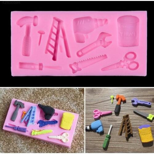 Repair Tool Mold Hammer Spanner Ladder Scissors Wrench Silicone Mould Cake Fondant Decor DIY Cupcake Chocolate Flexible Mould