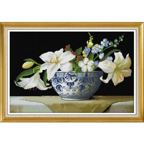 Joy Sunday Cross Stitch Perfume Lily Needlework Kits 11&14CT Printed Counted Water Soluble Cloth Cross Stitch for Home Decor