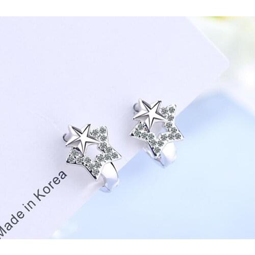 KOFSAC Romantic 925 Sterling Silver Earrings Lady Jewelry Cute Shiny Zircon Star Hoop Earrings For Women Engagement Accessories