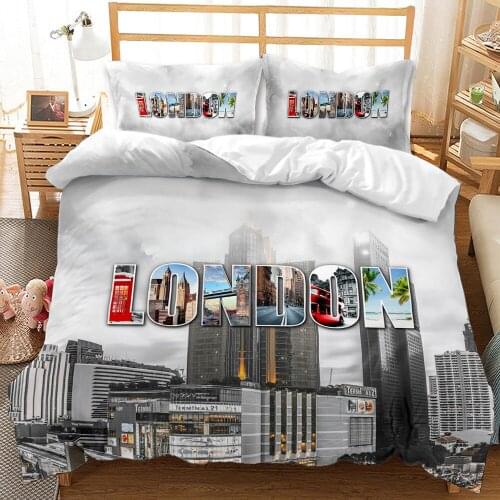 Landscape Bedding Set Beautiful Street Building Flowers Comforter Cover 3D Printed Duvet Cover with 2 Pillow Cases