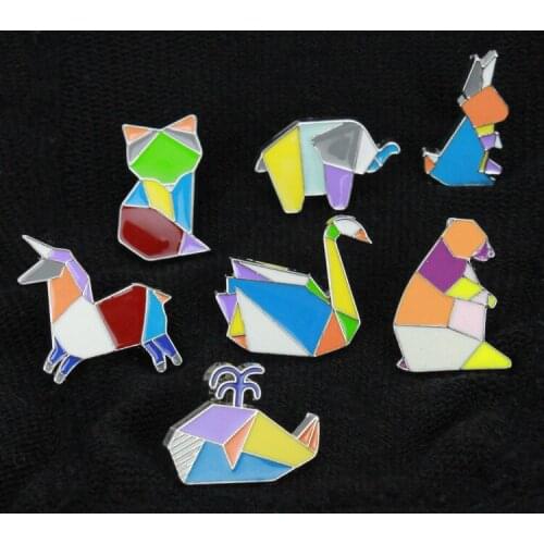 Colorful geometric animal brooches animal badges, cute cats, elephants, swan pins,Spouting whale badge Clothing decoration