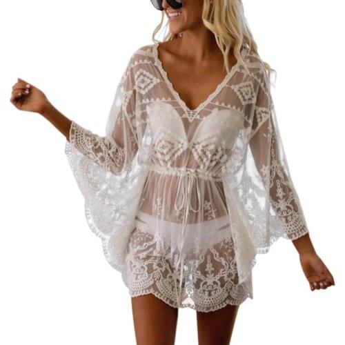 Lace Mesh Embroidered Loose Blouse For Women Bikini Outer Fashion Sunscreen Holiday Beach Pullover Shirts