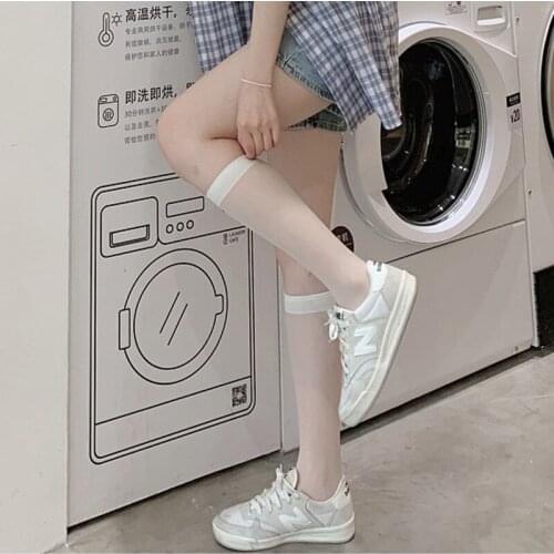 Summer Sexy Stocking Women Harajuku Thin Thigh High Knee Basic Socks Spring Girls Lolita Long Socks PJ278