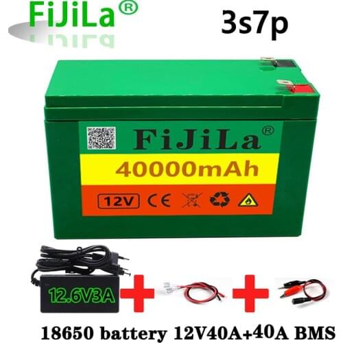 12V40Ah 3S7P 18650 lithium battery pack+12.6V 3A charger, built-in 40Ah high current BMS, used for sprayer, 12V power supply