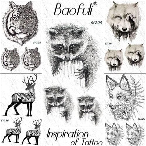 Baofuli Raccoon Cat Trees Small Black Temporary Tattoo Sticker Body Art Arm Fake Tattoos Women Men Children Waterproof Tatoo