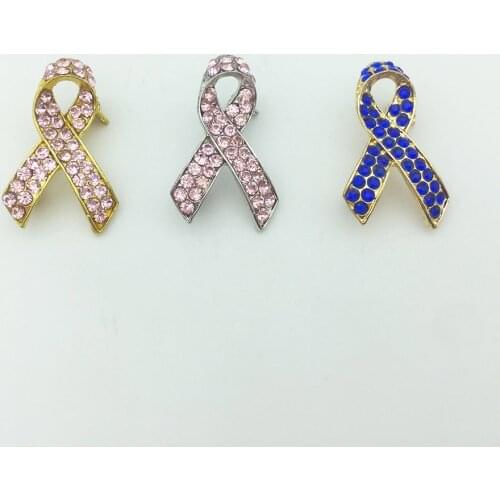 Fashion Crystal Breast Cancer Warning Awareness Ribbon Brooch Pin Metal Custome Jewelry Events Campaign