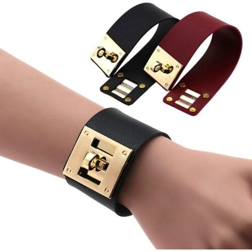 Decopunk Fashion Punk Wide Leather Bracelets & Bangles For Women Cuff Bracelet Statement Jewelry Valentines Gift