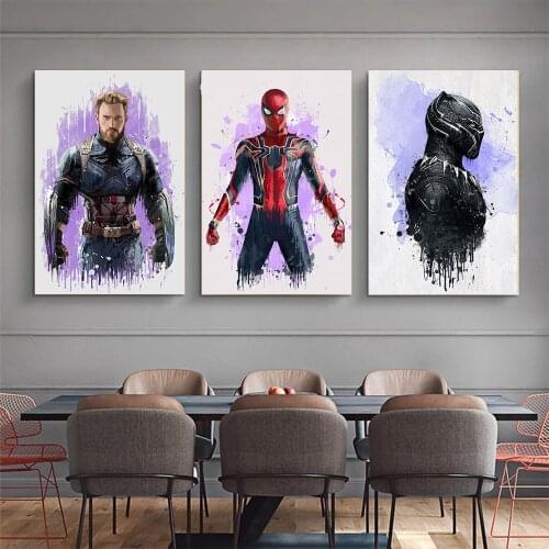 Avengers Black Panther Spiderman Watercolor Poster Wall Art Nordic Style Canvas Painting Children Mural Home Decoration Cudros
