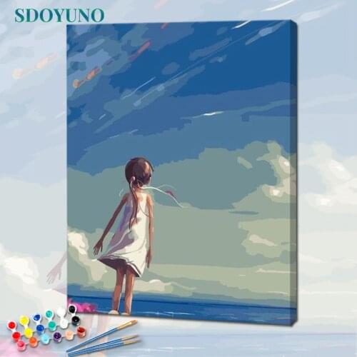 SDOYUNO Paint By Numbers Girl And Seascape Oil Painting By Numbers On Canvas 40x50cm Frameless DIY Home Decor Draw Number